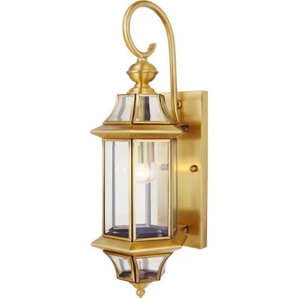 Ksovv Gold Hexagon Outside Glass Lantern European Antique Copper Outdoor Wall Light Waterproof Rainproof Garden Sconce E27 Edison Wall Lamp for Balcony Terrace Aisle Courtyard Patio Porch