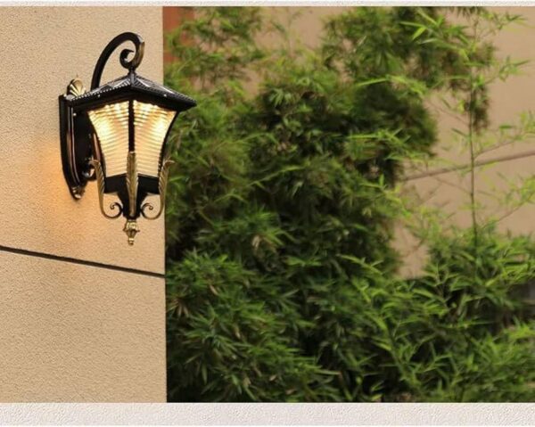 American Retro Country Industry Wall Lantern Striped Glass lampshade Wall Light Wall-Mounted Outdoor Solar Wall Lamp Prevent heatstroke, Rust and dust Exterior Wall Sconce Light